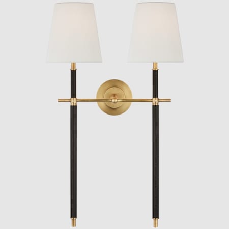 Visual Comfort Bryant 2 Light 26" Tall Wrapped Double Tail Sconce Hand Rubbed Antique Brass / Chocolate / Linen